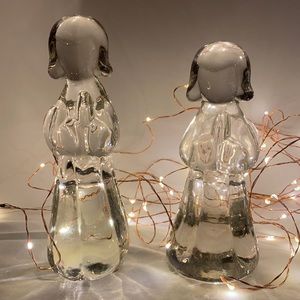 Vintage Hand Made Clear Solid Glass Angels